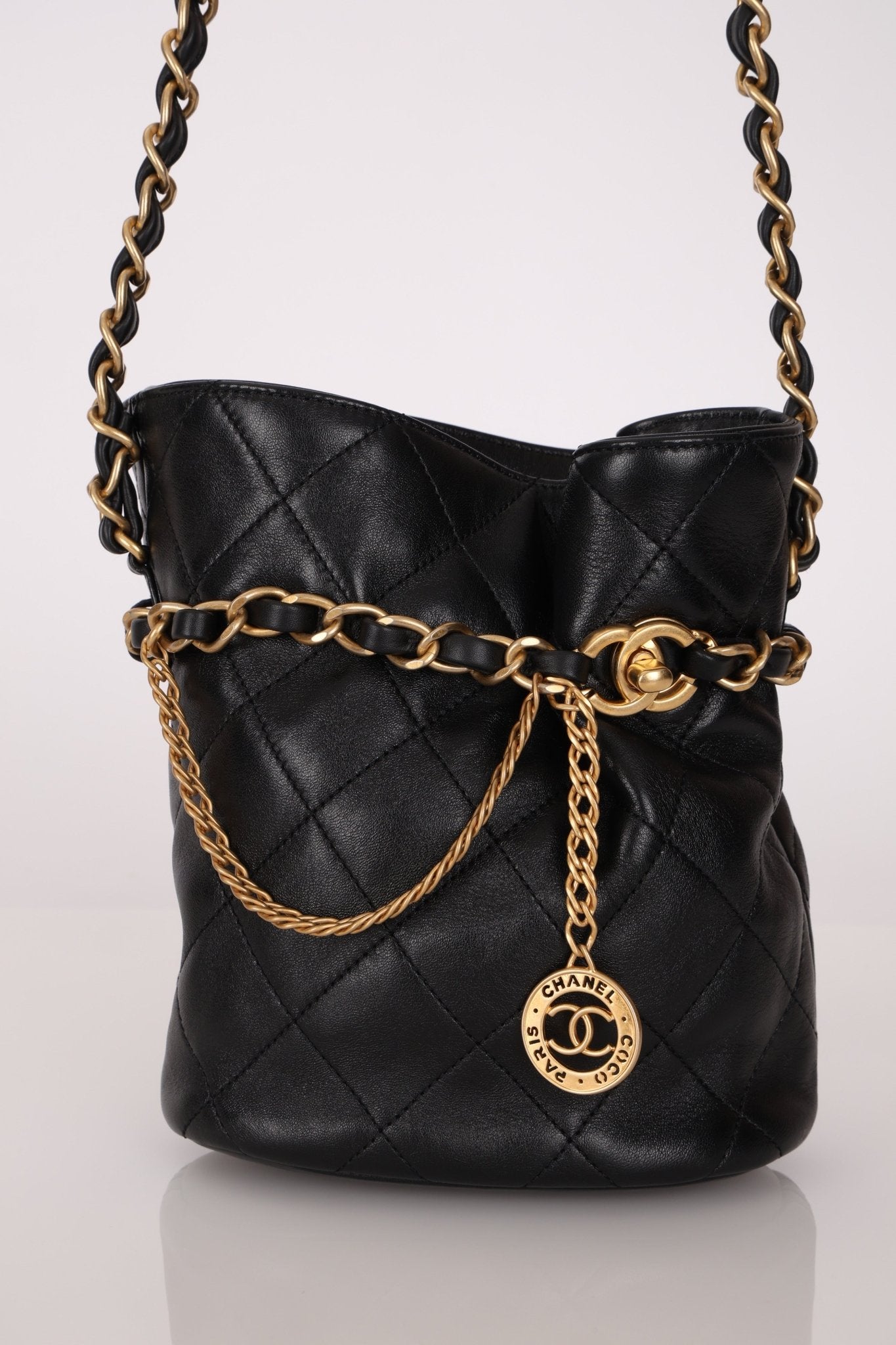Chanel 23S CC Turnlock Medallion Chain Lambskin Bucket Bag - FashioNica