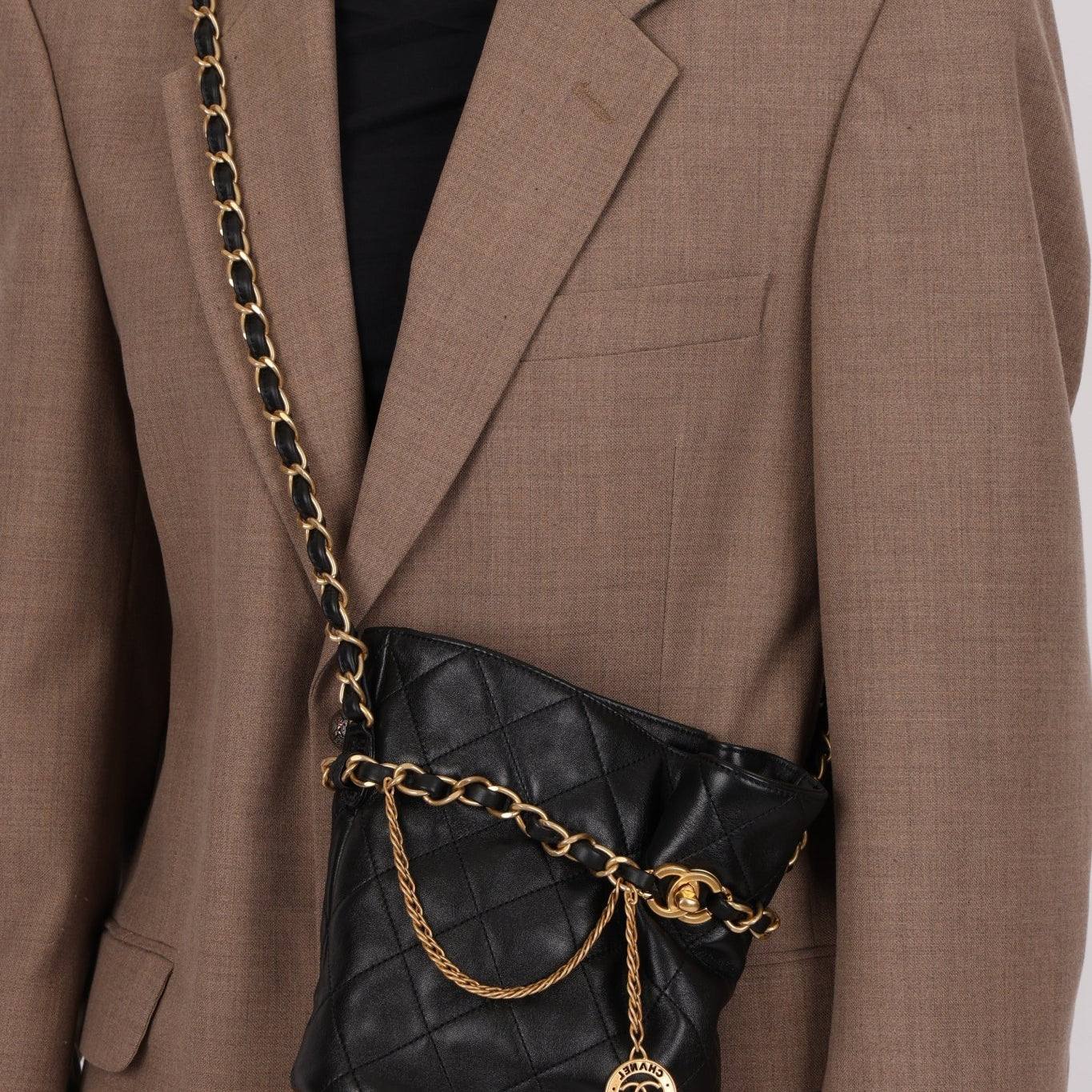 Chanel 23S CC Turnlock Medallion Chain Lambskin Bucket Bag - FashioNica