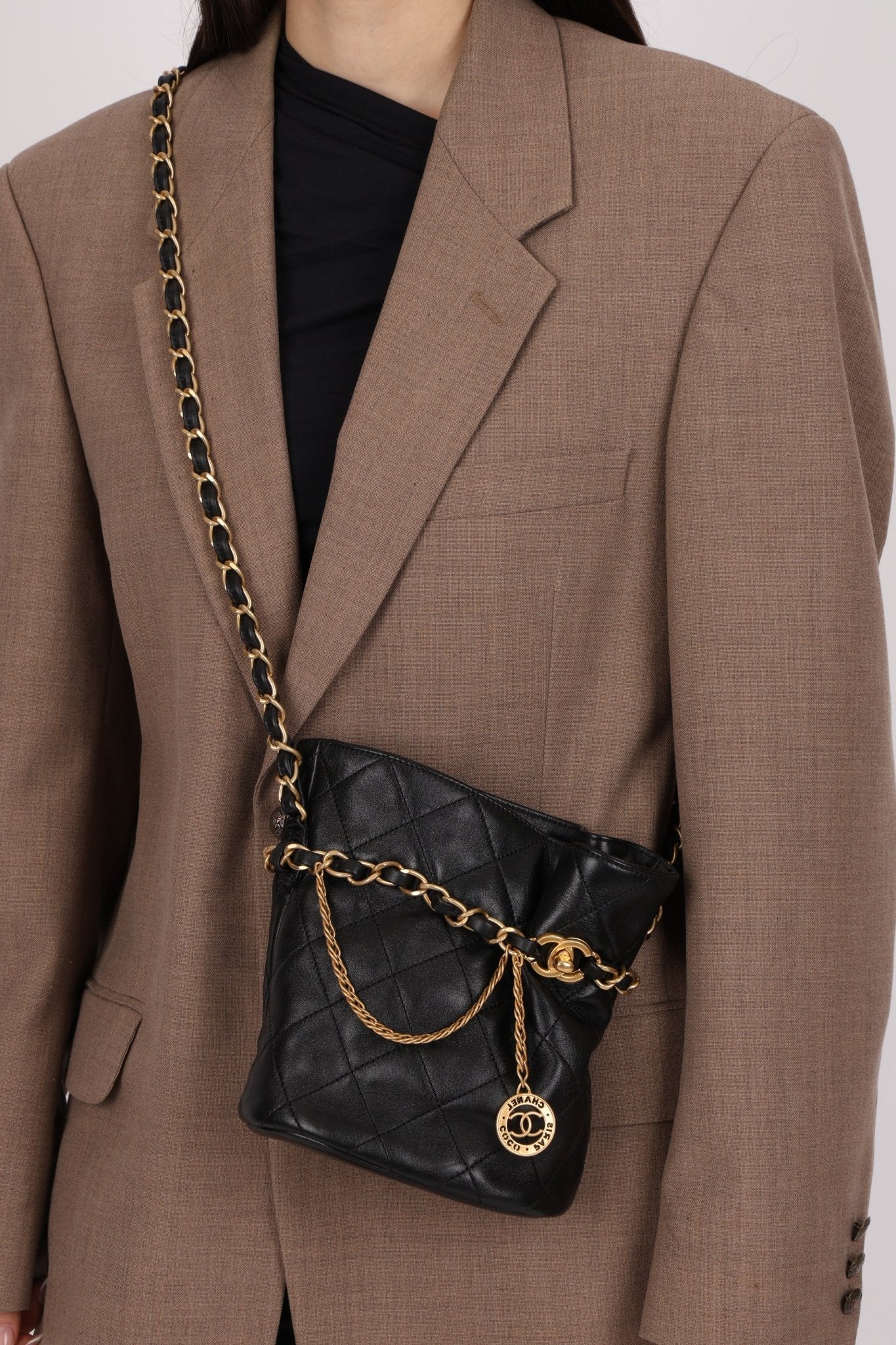 Chanel 23S CC Turnlock Medallion Chain Lambskin Bucket Bag - FashioNica