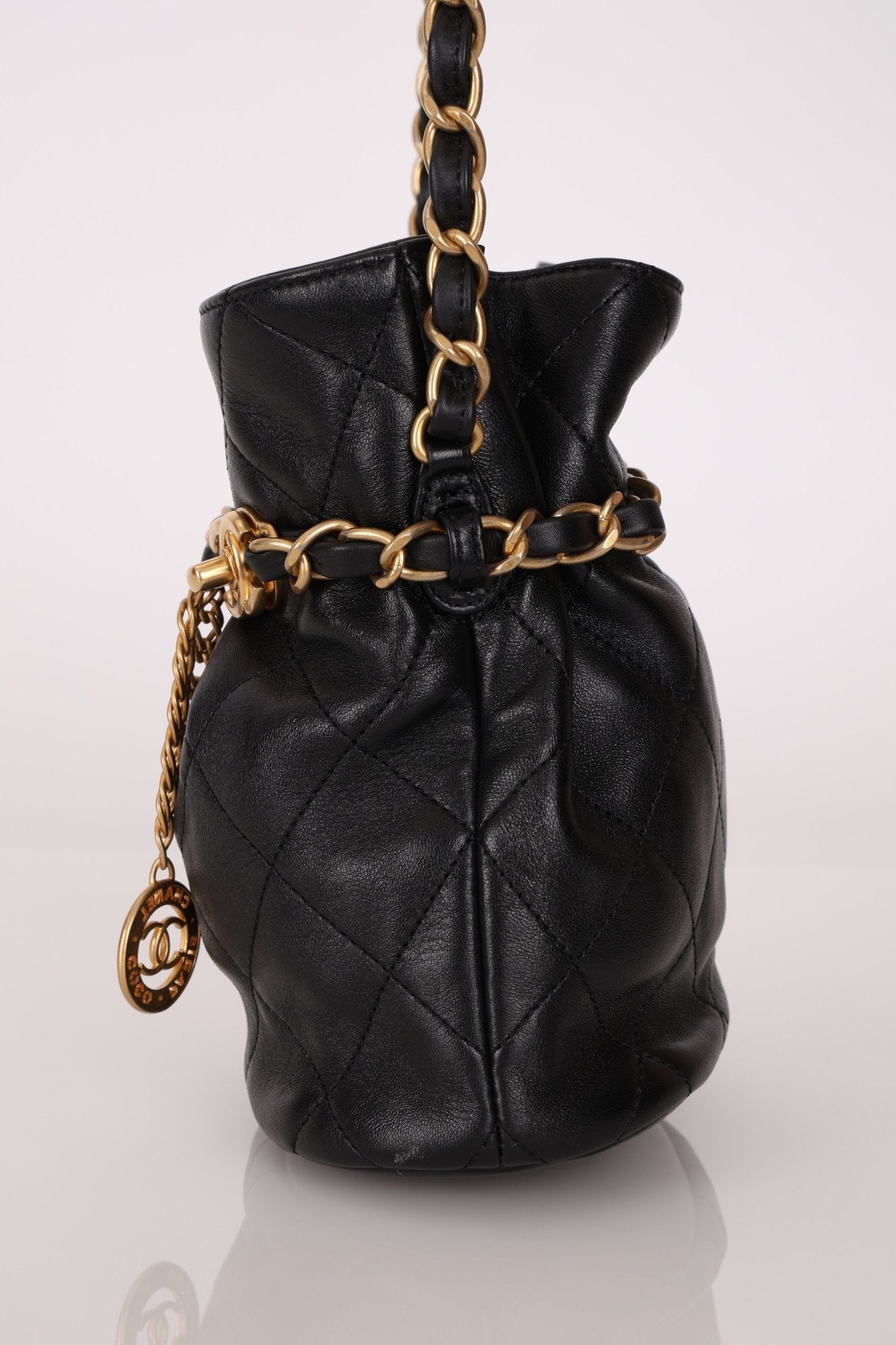 Chanel 23S CC Turnlock Medallion Chain Lambskin Bucket Bag - FashioNica