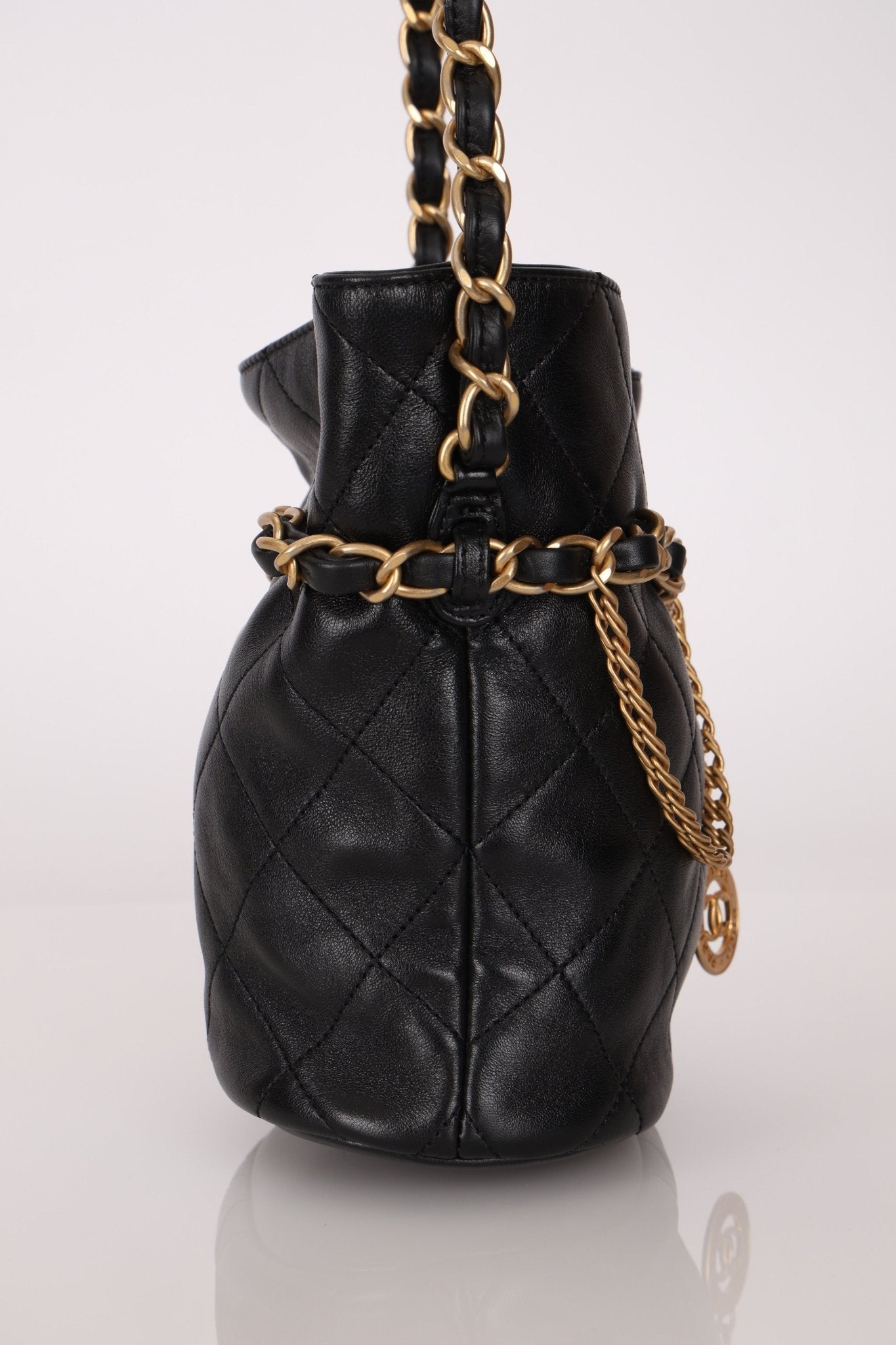Chanel 23S CC Turnlock Medallion Chain Lambskin Bucket Bag - FashioNica