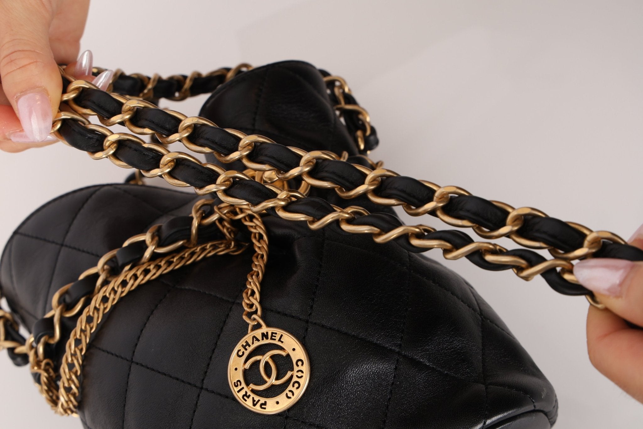 Chanel 23S CC Turnlock Medallion Chain Lambskin Bucket Bag - FashioNica