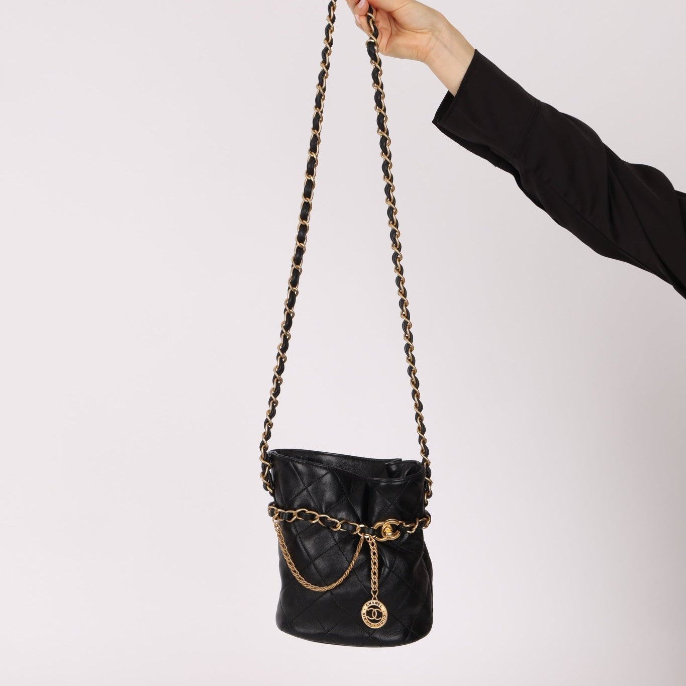 Chanel 23S CC Turnlock Medallion Chain Lambskin Bucket Bag - FashioNica
