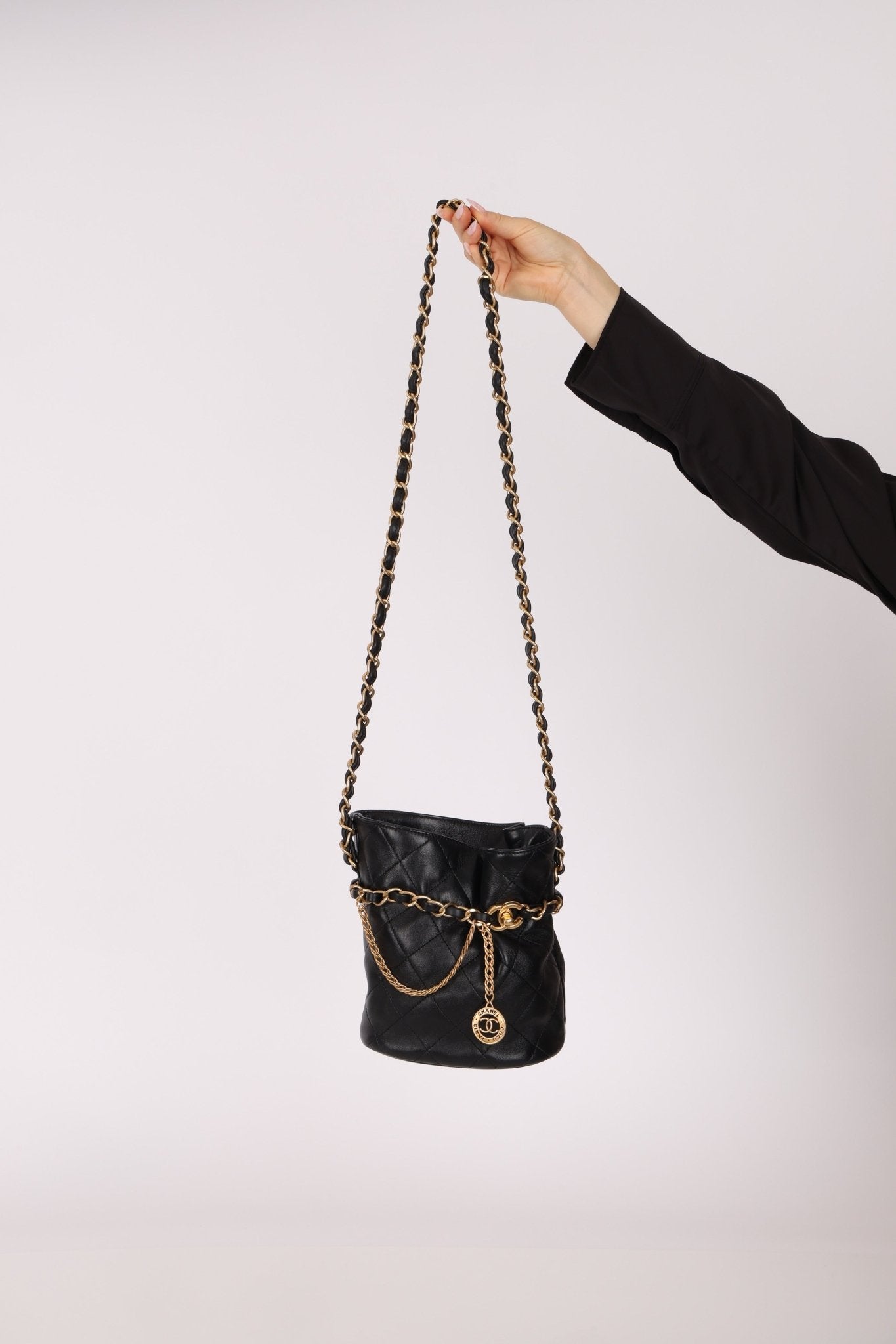 Chanel 23S CC Turnlock Medallion Chain Lambskin Bucket Bag - FashioNica