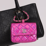 Chanel 24C Iridescent Patent Quilted Carabiner Card Holder - FashioNica