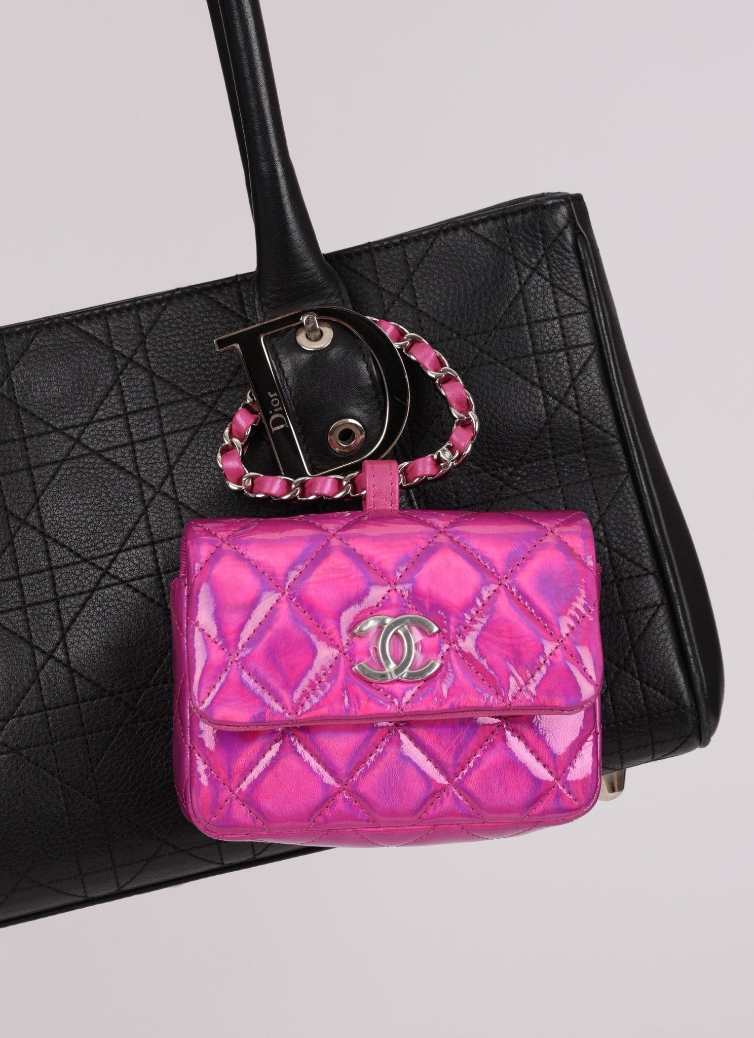 Chanel 24C Iridescent Patent Quilted Carabiner Card Holder - FashioNica