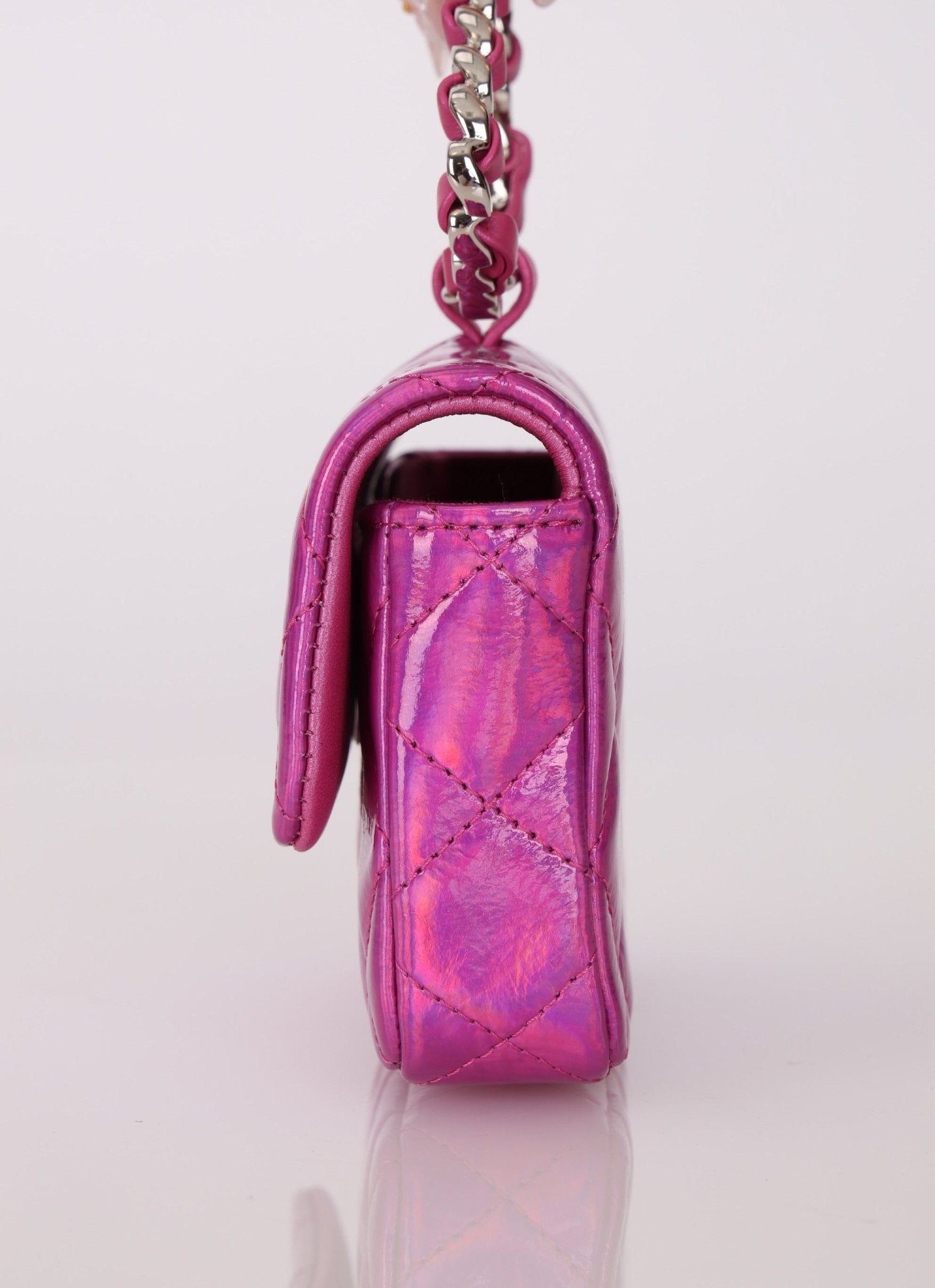 Chanel 24C Iridescent Patent Quilted Carabiner Card Holder - FashioNica