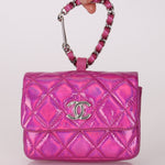 Chanel 24C Iridescent Patent Quilted Carabiner Card Holder - FashioNica