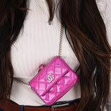 Chanel 24C Iridescent Patent Quilted Carabiner Card Holder - FashioNica