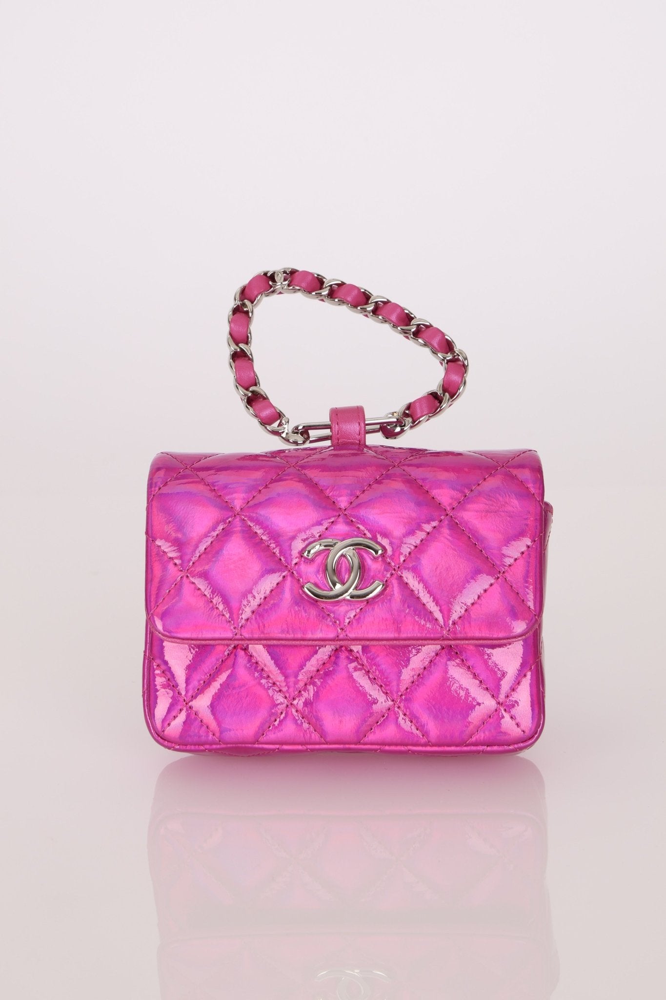 Chanel 24C Iridescent Patent Quilted Carabiner Card Holder - FashioNica