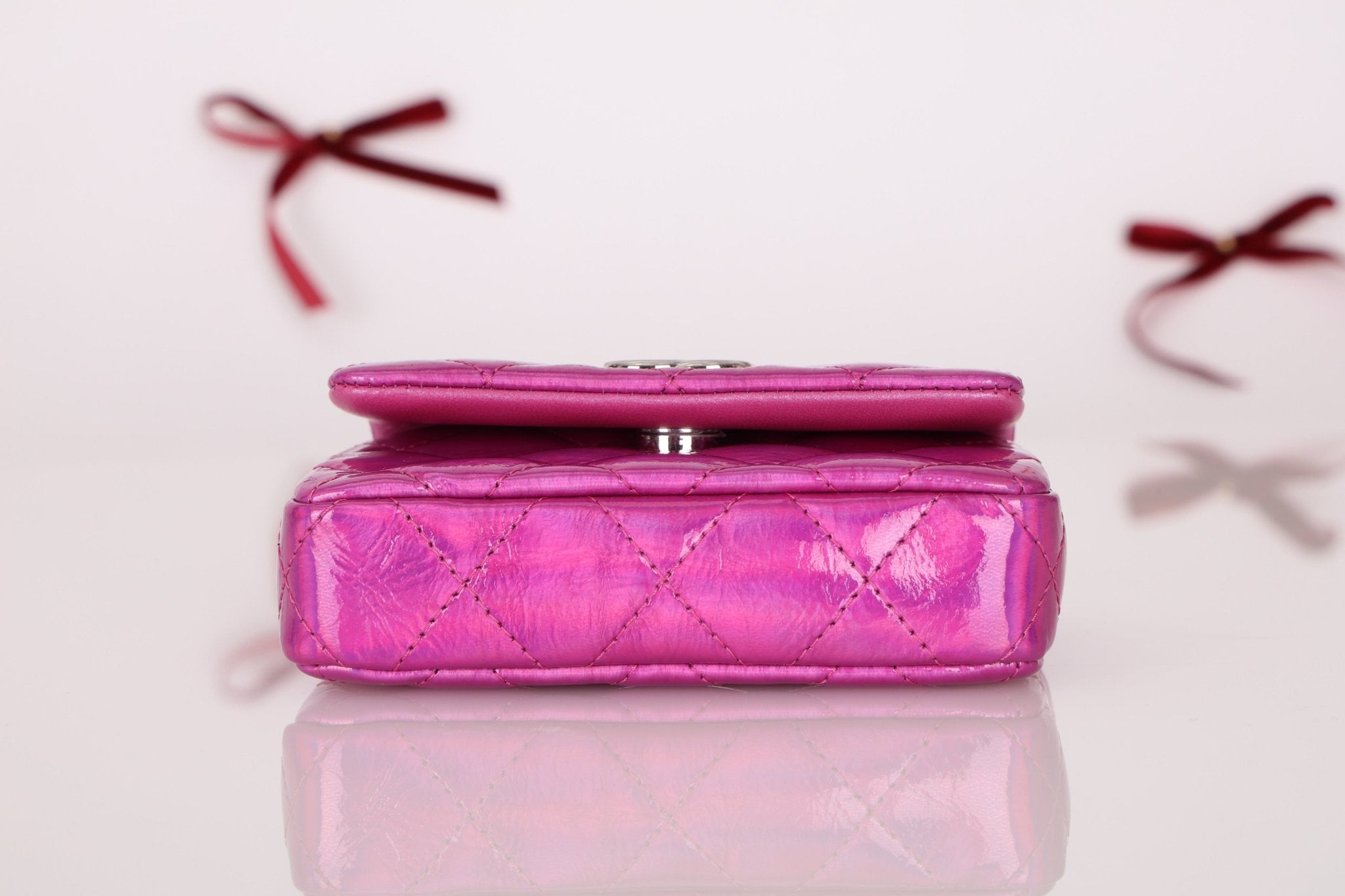 Chanel 24C Iridescent Patent Quilted Carabiner Card Holder - FashioNica