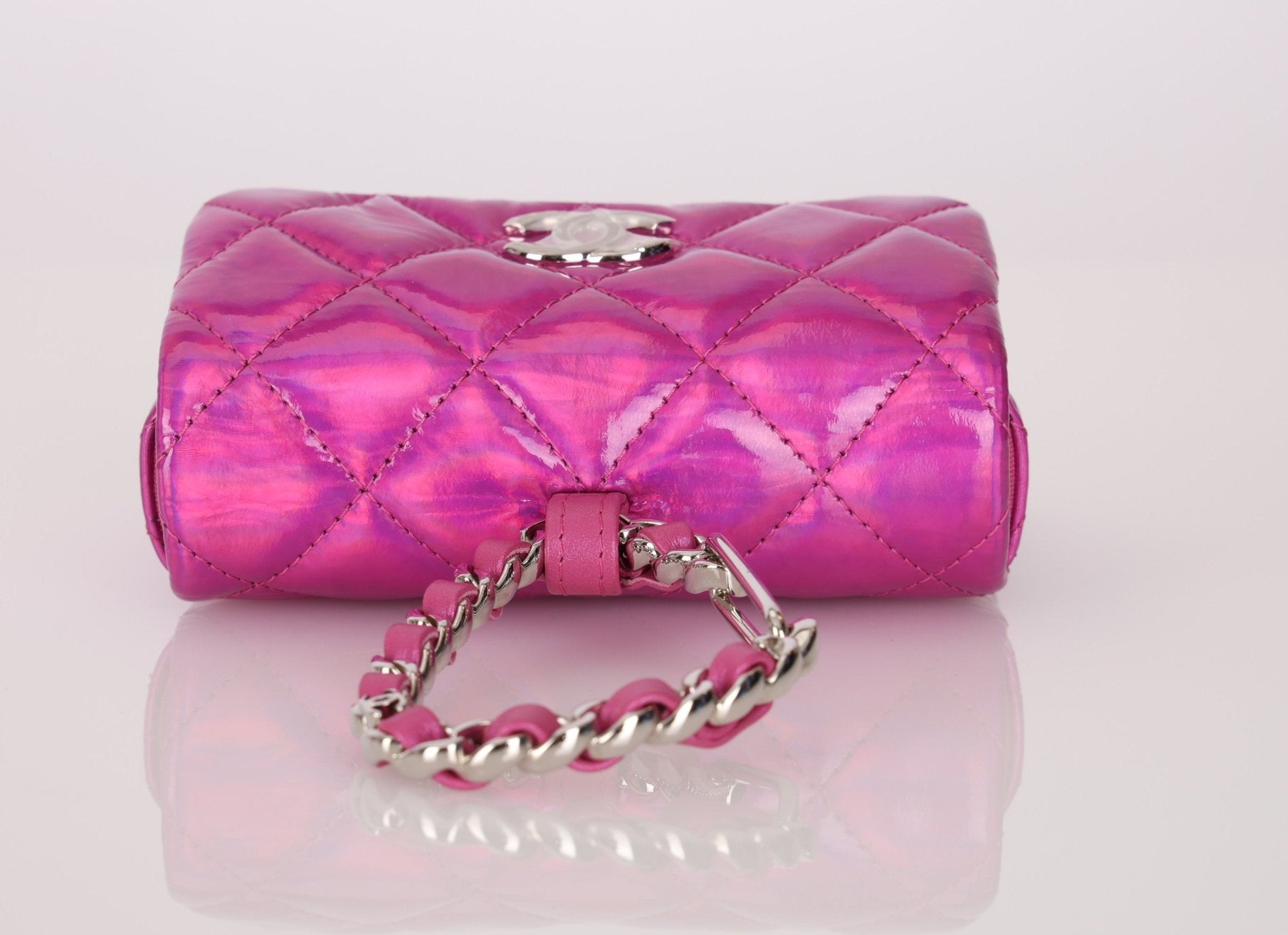 Chanel 24C Iridescent Patent Quilted Carabiner Card Holder - FashioNica