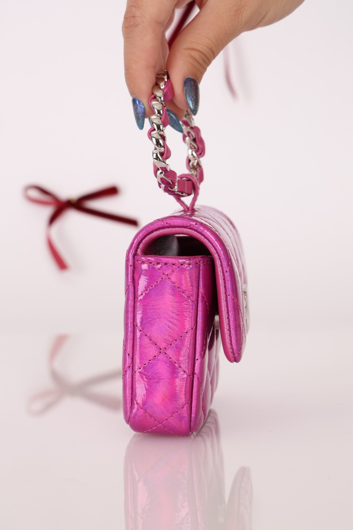 Chanel 24C Iridescent Patent Quilted Carabiner Card Holder - FashioNica