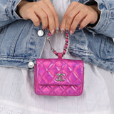 Chanel 24C Iridescent Patent Quilted Carabiner Card Holder - FashioNica