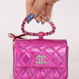 Chanel 24C Iridescent Patent Quilted Carabiner Card Holder - FashioNica