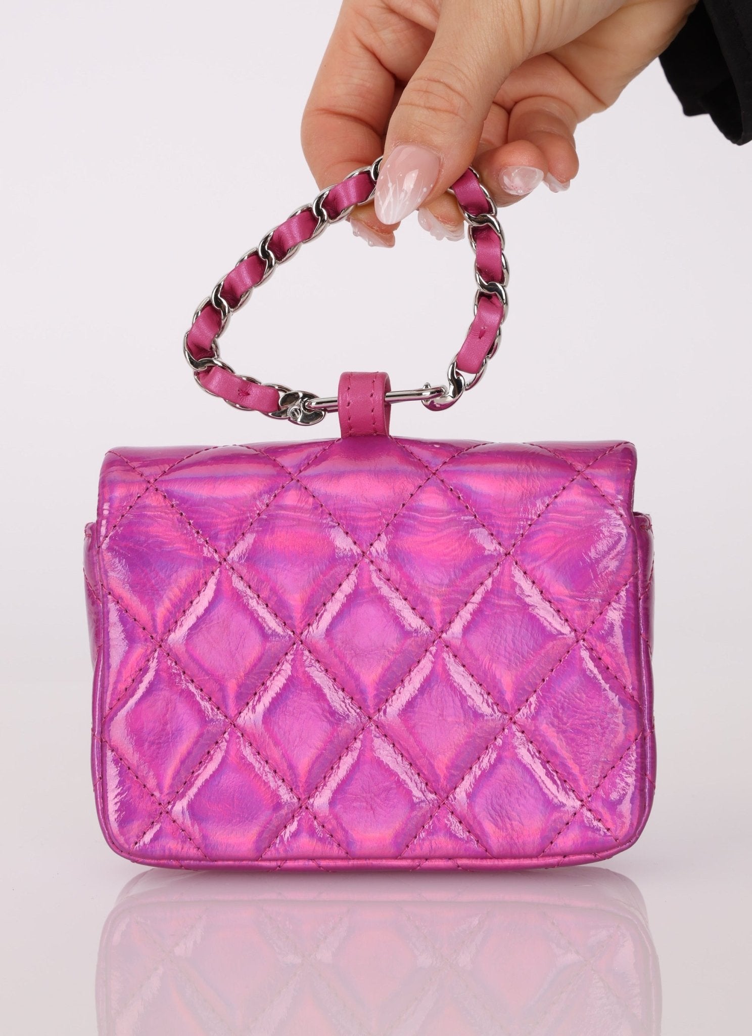 Chanel 24C Iridescent Patent Quilted Carabiner Card Holder - FashioNica