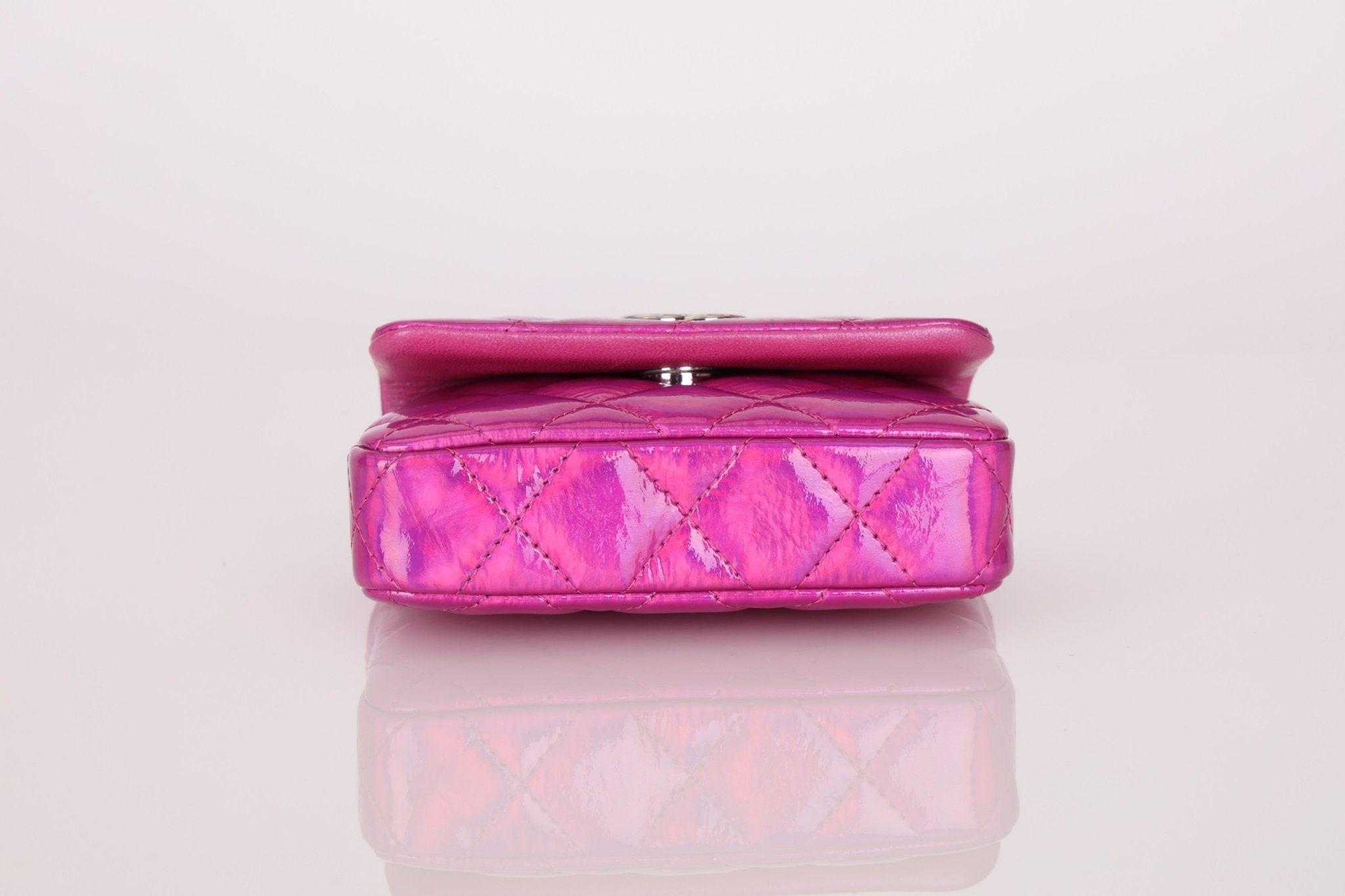 Chanel 24C Iridescent Patent Quilted Carabiner Card Holder - FashioNica