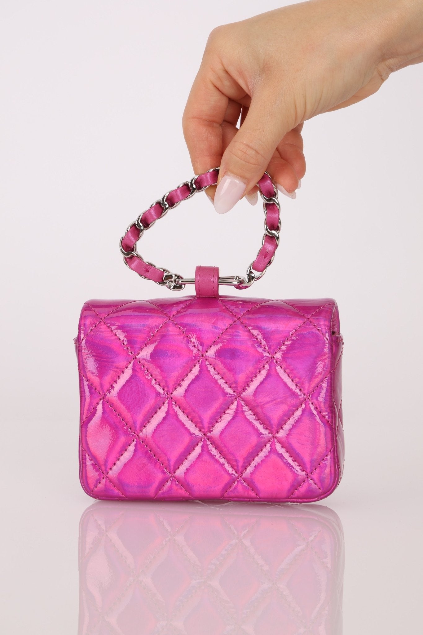 Chanel 24C Iridescent Patent Quilted Carabiner Card Holder - FashioNica