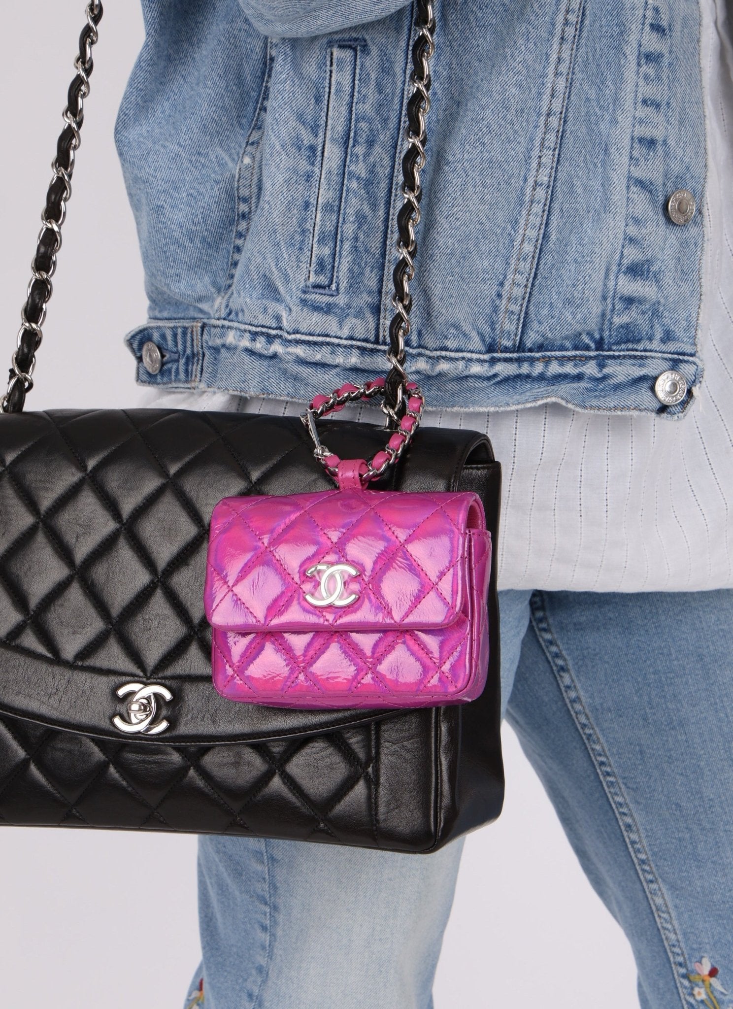 Chanel 24C Iridescent Patent Quilted Carabiner Card Holder - FashioNica