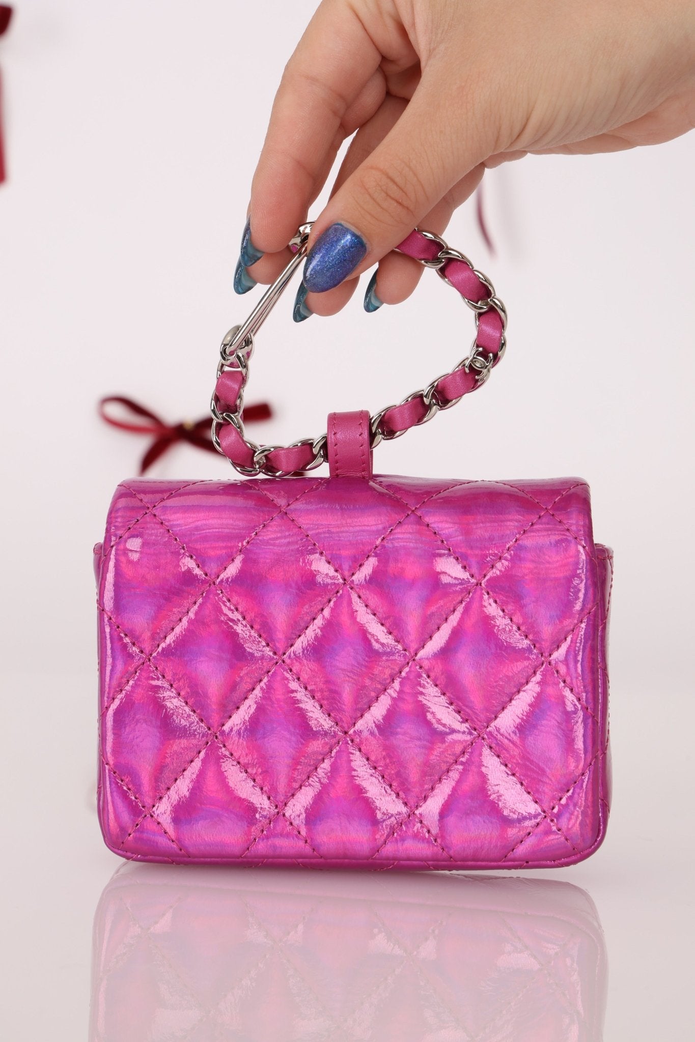 Chanel 24C Iridescent Patent Quilted Carabiner Card Holder - FashioNica