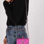 Chanel 24C Iridescent Patent Quilted Carabiner Chain Card Holder - FashioNica
