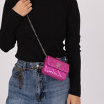 Chanel 24C Iridescent Patent Quilted Carabiner Chain Card Holder - FashioNica