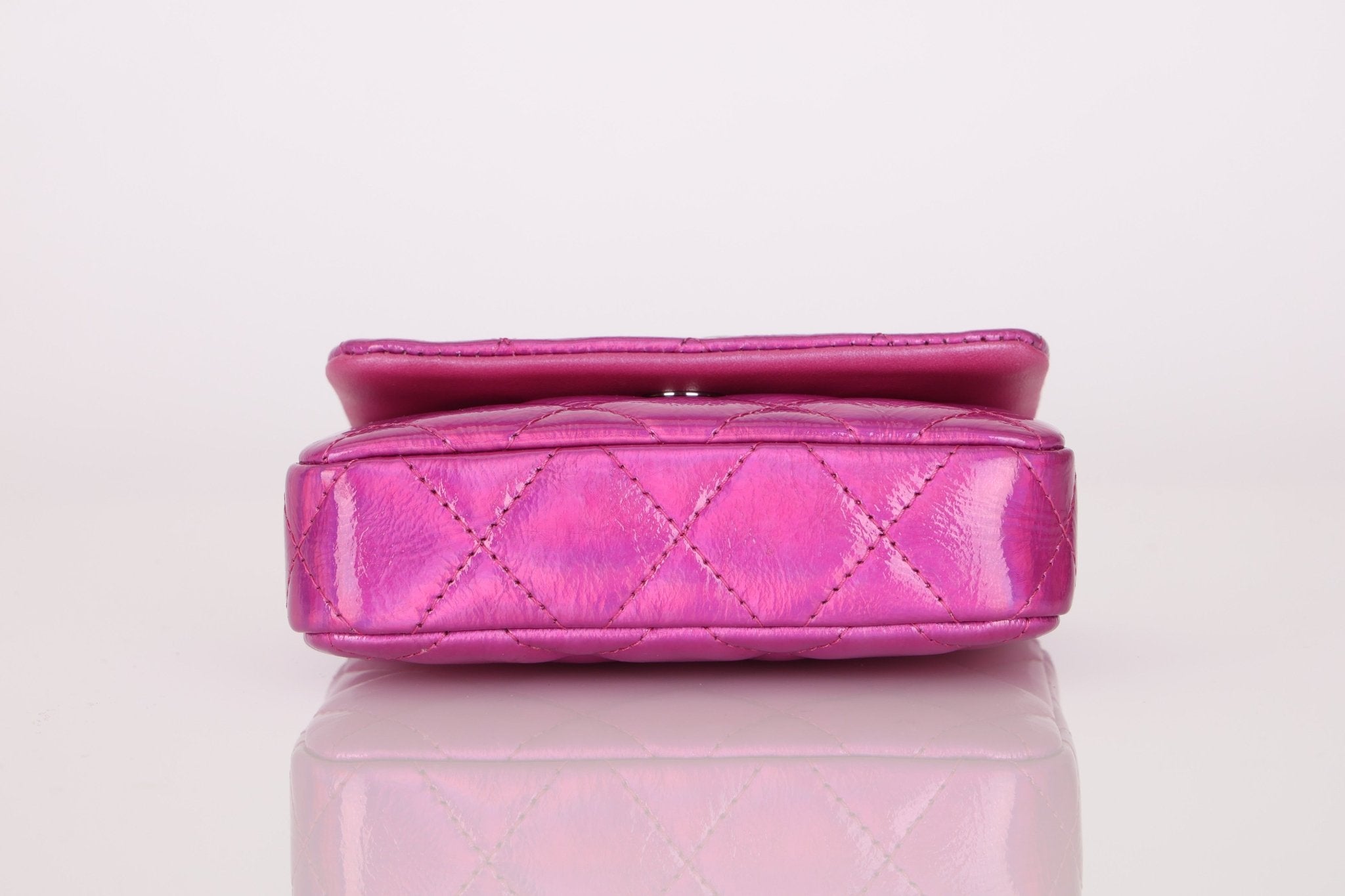 Chanel 24C Iridescent Patent Quilted Carabiner Chain Card Holder - FashioNica
