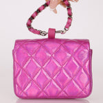 Chanel 24C Iridescent Patent Quilted Carabiner Chain Card Holder - FashioNica