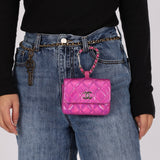 Chanel 24C Iridescent Patent Quilted Carabiner Chain Card Holder - FashioNica