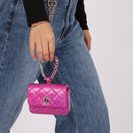 Chanel 24C Iridescent Patent Quilted Carabiner Chain Card Holder - FashioNica