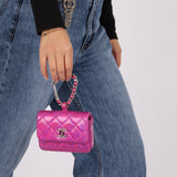 Chanel 24C Iridescent Patent Quilted Carabiner Chain Card Holder - FashioNica