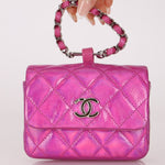 Chanel 24C Iridescent Patent Quilted Carabiner Chain Card Holder - FashioNica