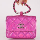 Chanel 24C Iridescent Patent Quilted Carabiner Chain Card Holder - FashioNica