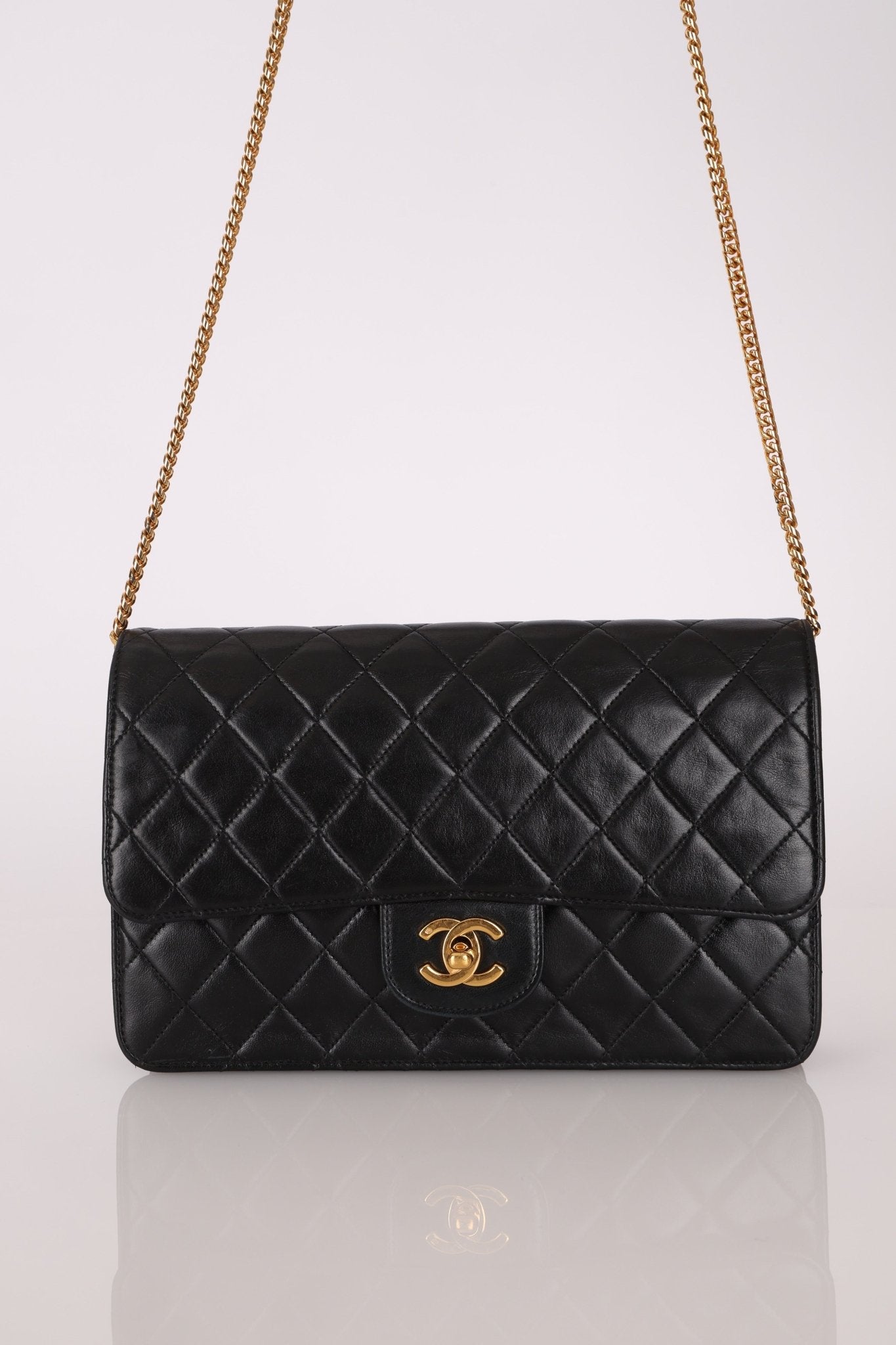 Chanel 24K GP Lambskin Chain Turnlock Single Flap - FashioNica