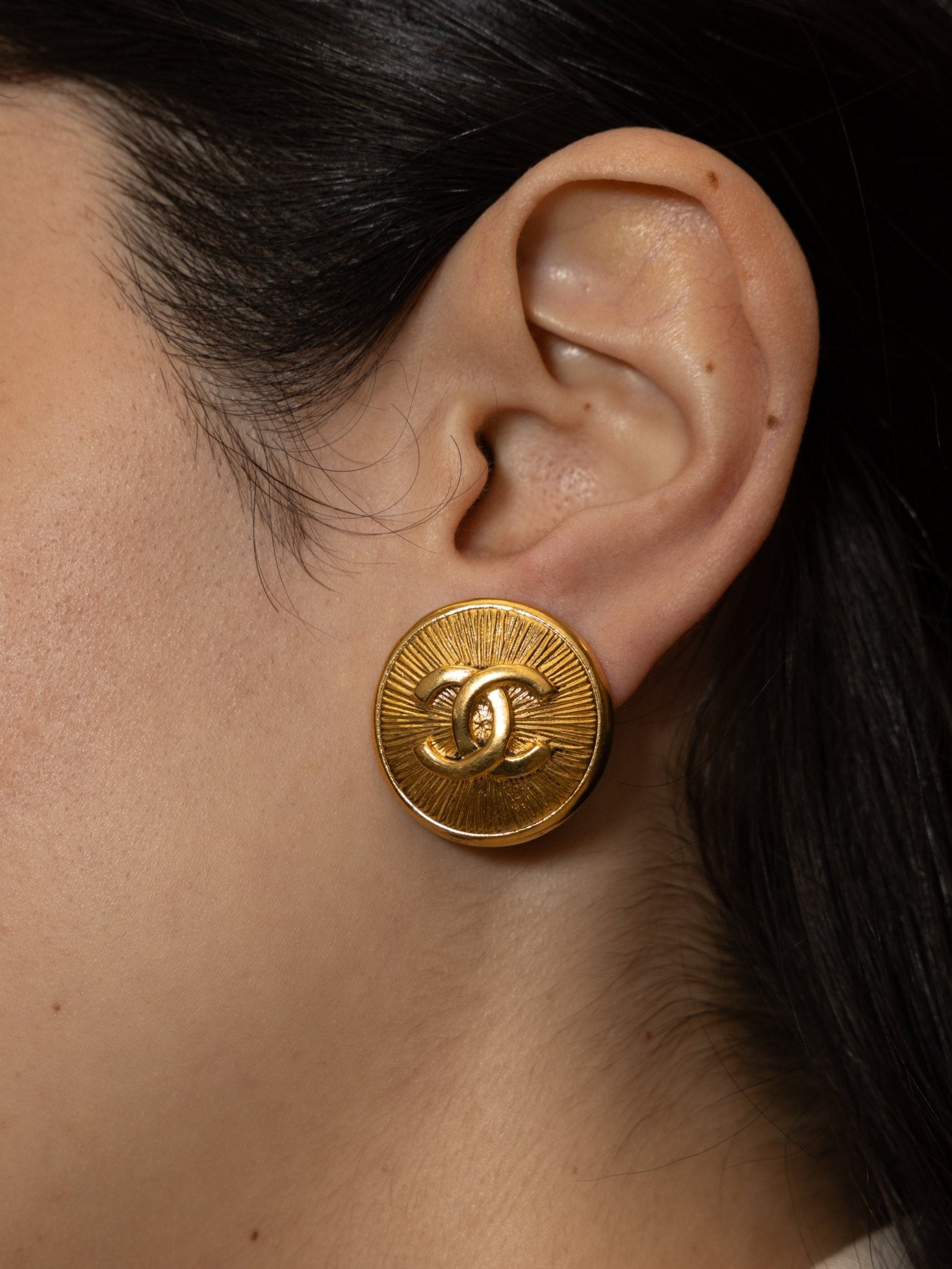 Chanel 70s - 80s Medallion Clip - On Earrings 24K GP - FashioNica