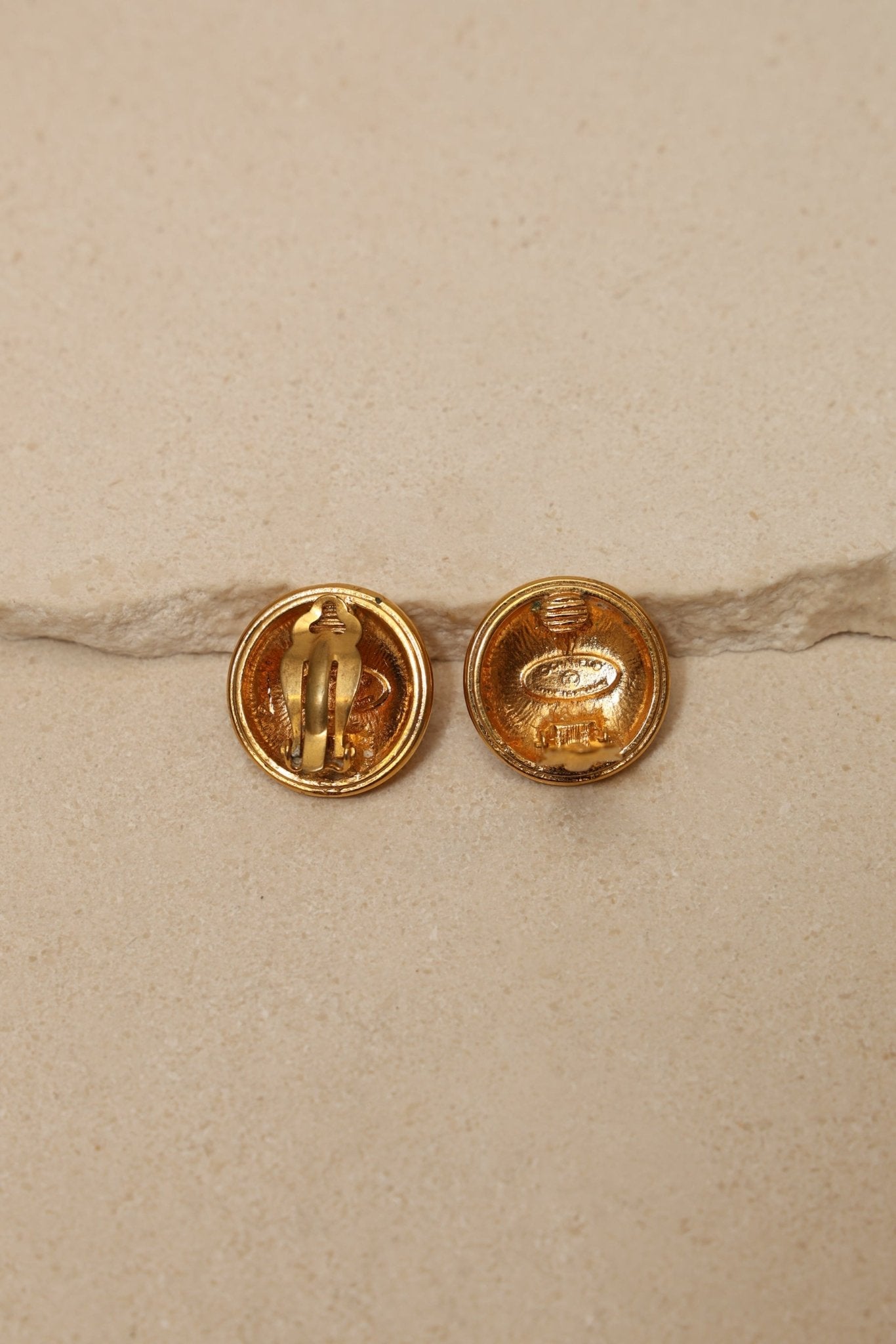 Chanel 70s - 80s Medallion Clip - On Earrings 24K GP - FashioNica