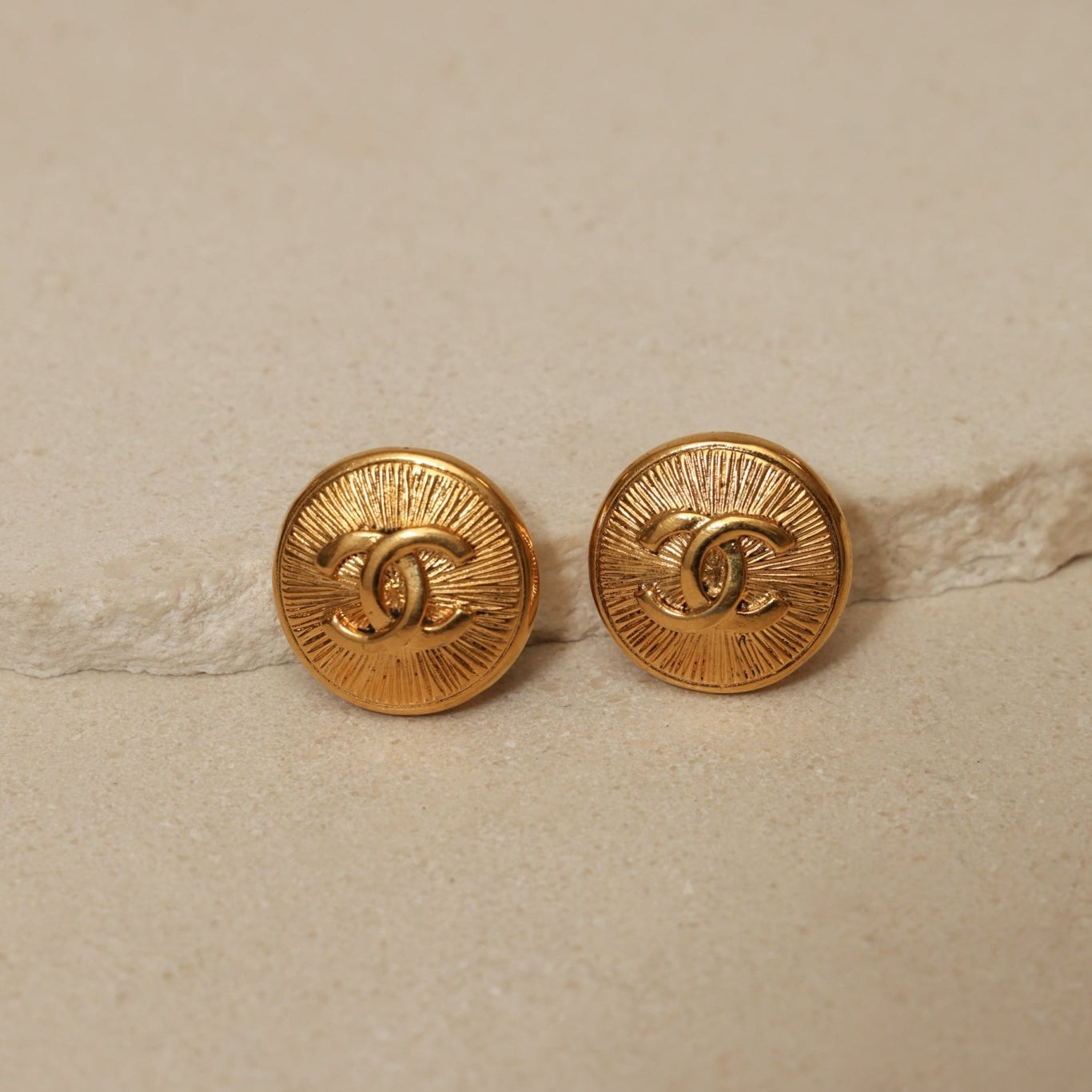 Chanel 70s - 80s Medallion Clip - On Earrings 24K GP - FashioNica