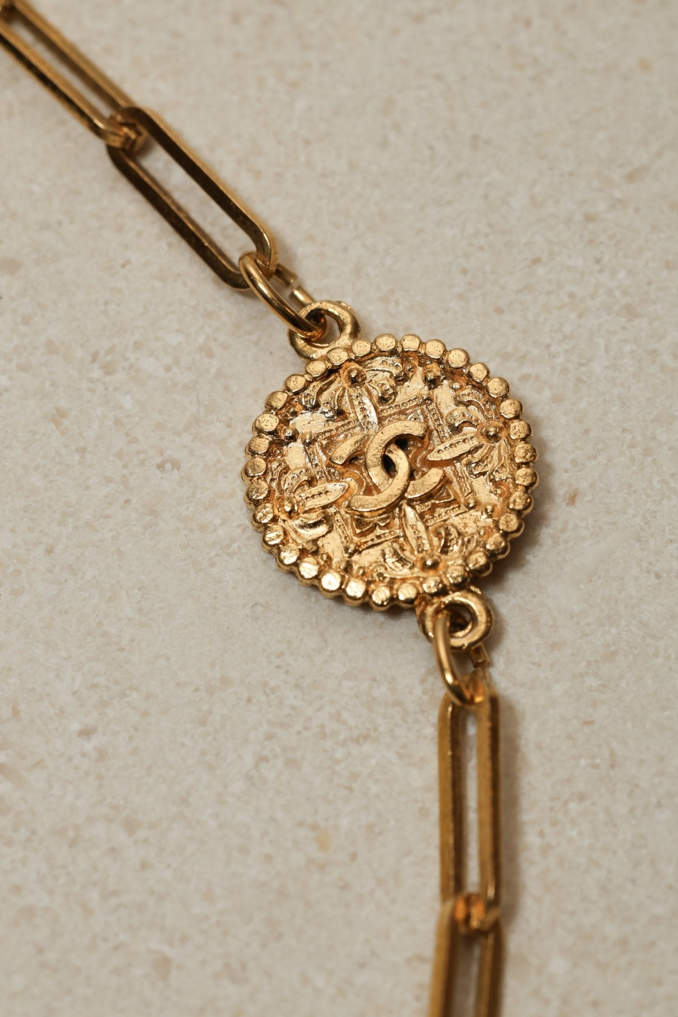 Chanel 70s - 80s Milgrain Coins Long Necklace 24K GP - FashioNica
