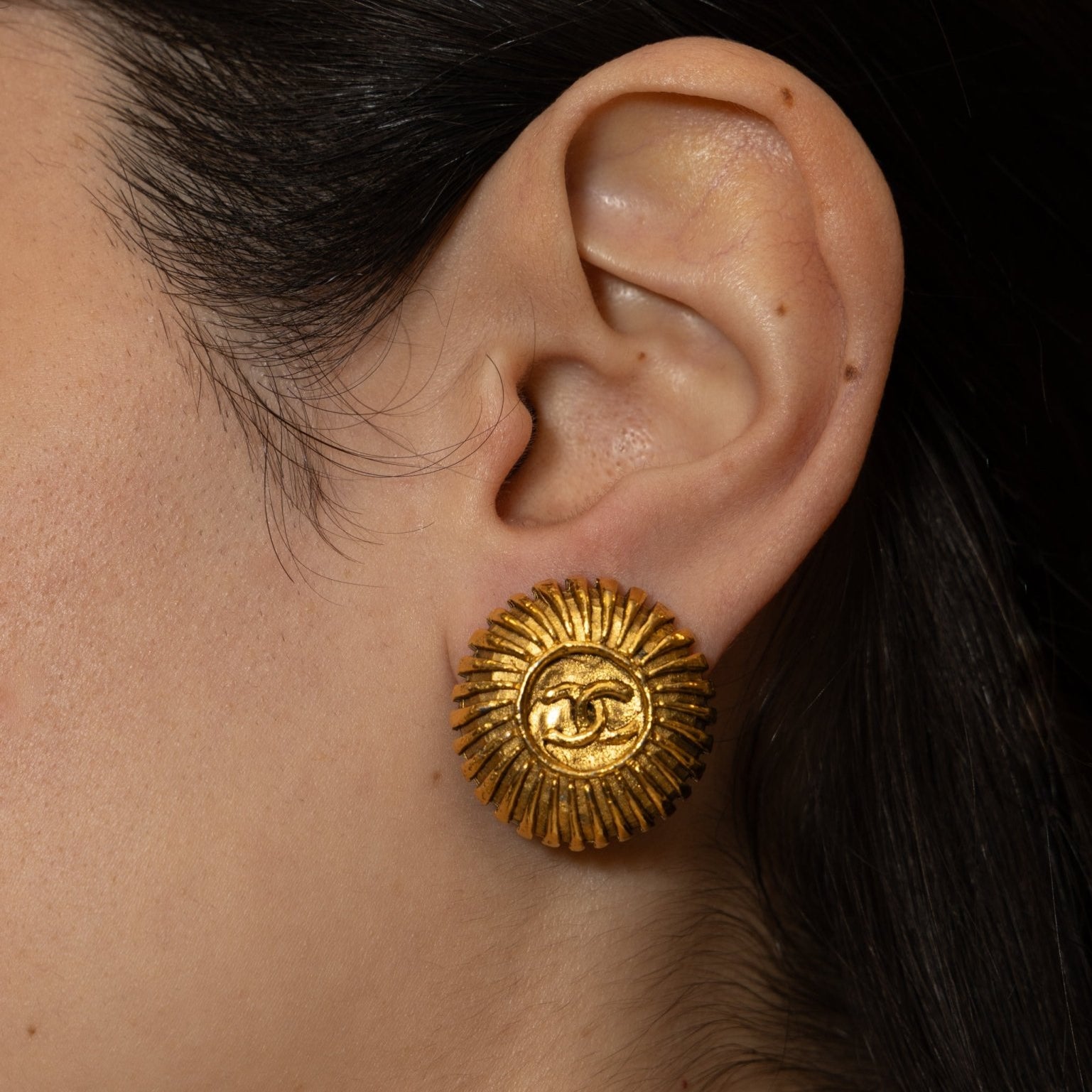 Chanel 70s - 80s Round Clip - On Earrings 24K GP - FashioNica