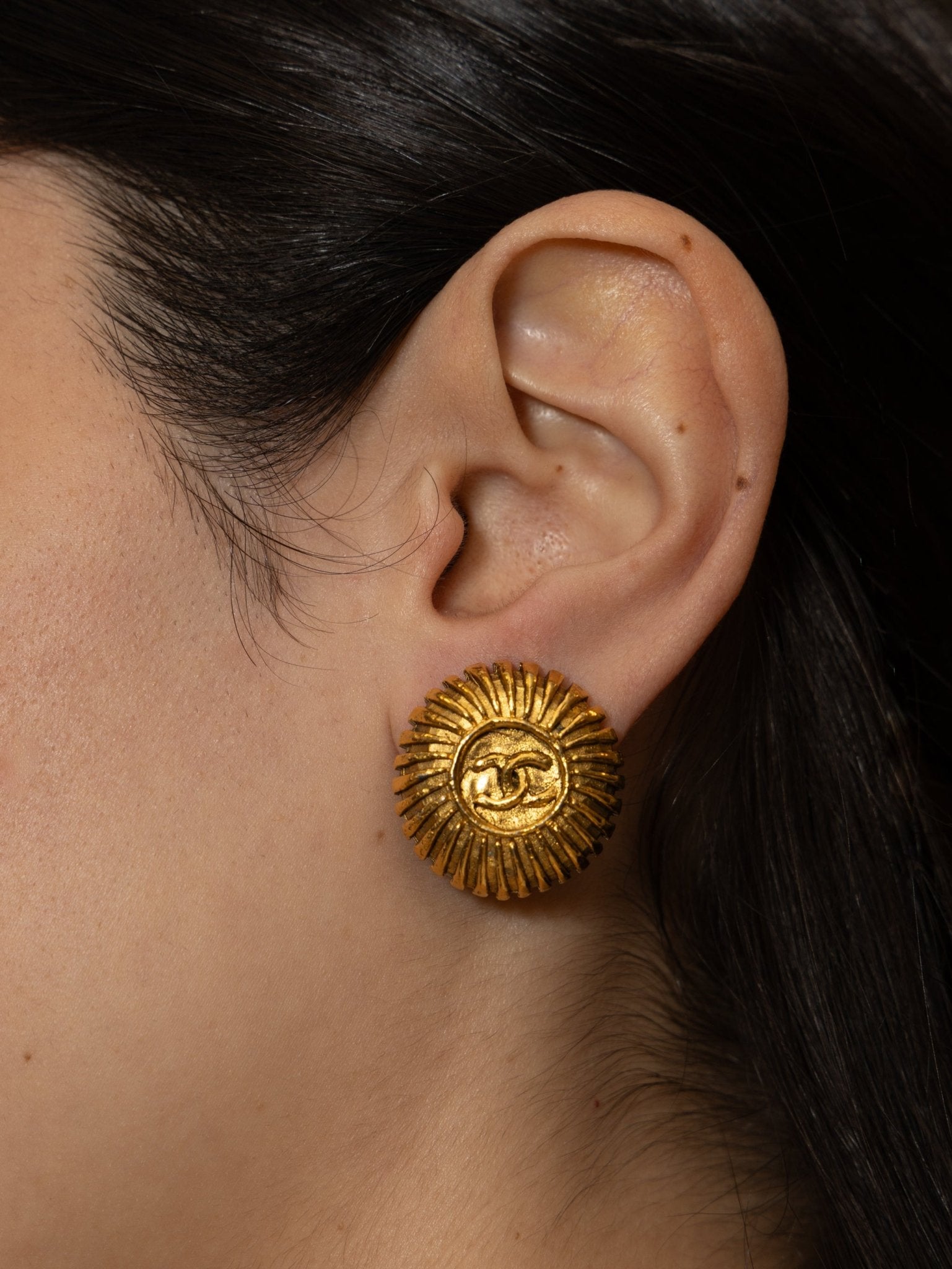 Chanel 70s - 80s Round Clip - On Earrings 24K GP - FashioNica