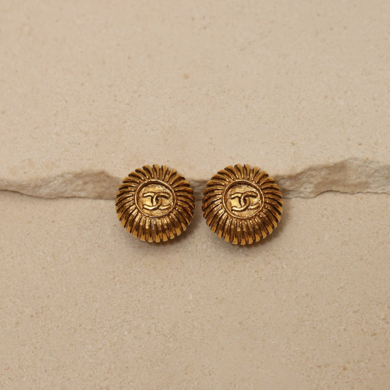 Chanel 70s - 80s Round Clip - On Earrings 24K GP - FashioNica