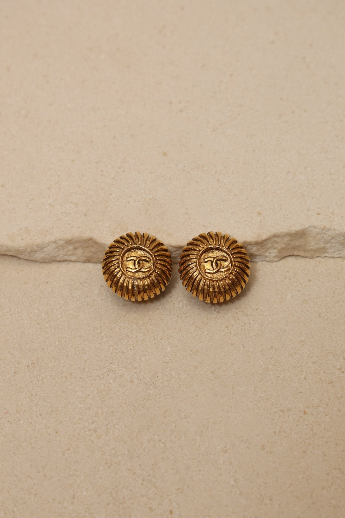 Chanel 70s - 80s Round Clip - On Earrings 24K GP - FashioNica