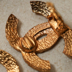 Chanel 70s - 80s Woven Motif CC Clip - On Earrings 24K GP - FashioNica