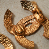 Chanel 70s - 80s Woven Motif CC Clip - On Earrings 24K GP - FashioNica