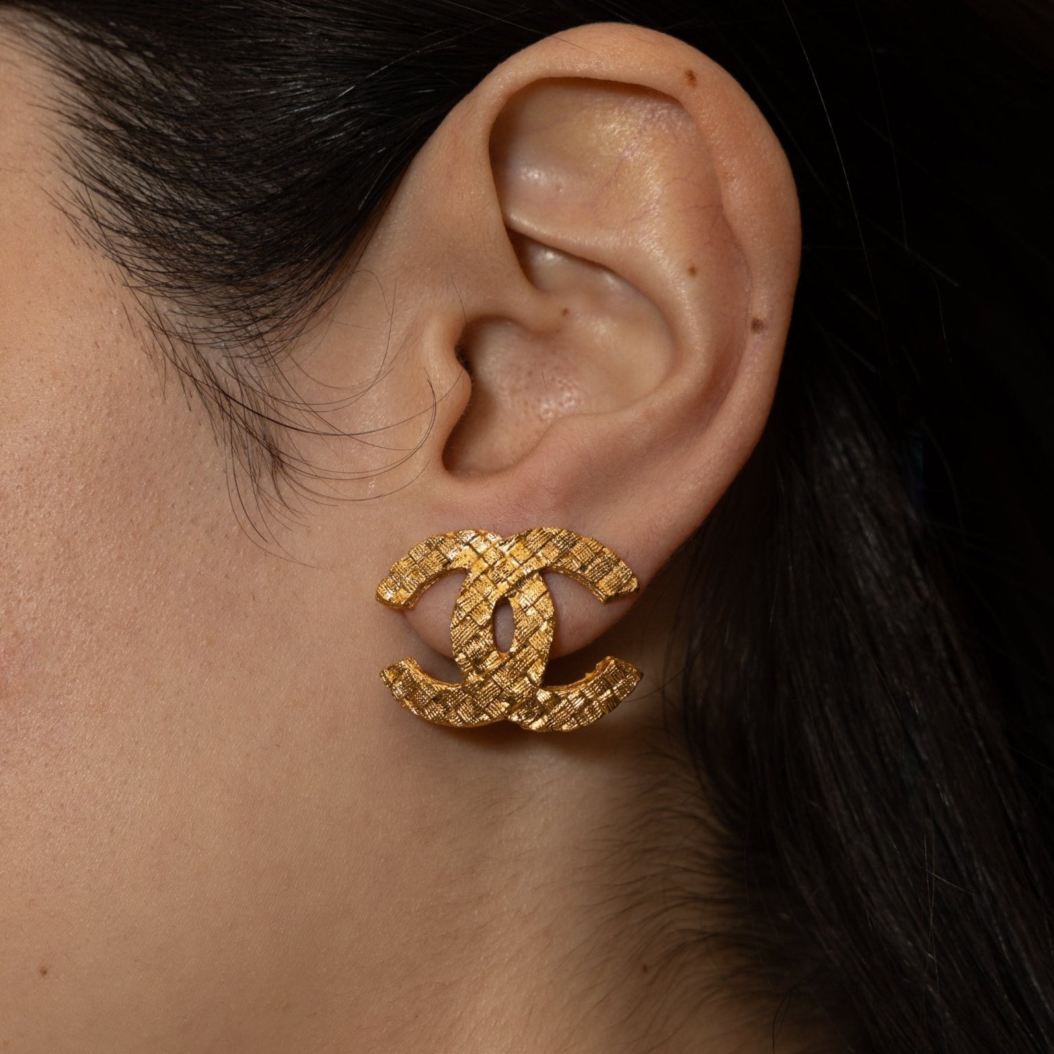 Chanel 70s - 80s Woven Motif CC Clip - On Earrings 24K GP - FashioNica