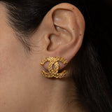 Chanel 70s - 80s Woven Motif CC Clip - On Earrings 24K GP - FashioNica