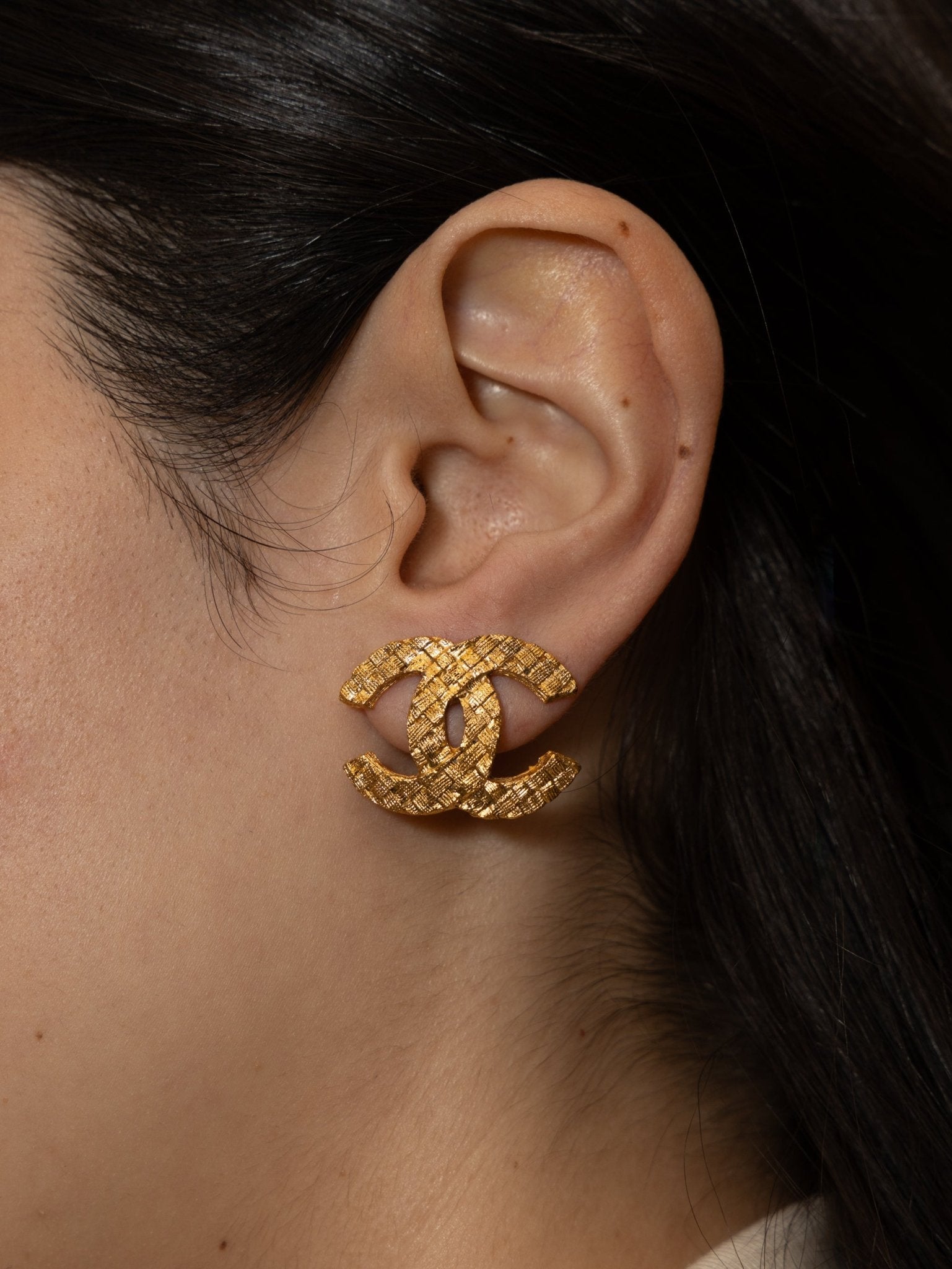 Chanel 70s - 80s Woven Motif CC Clip - On Earrings 24K GP - FashioNica