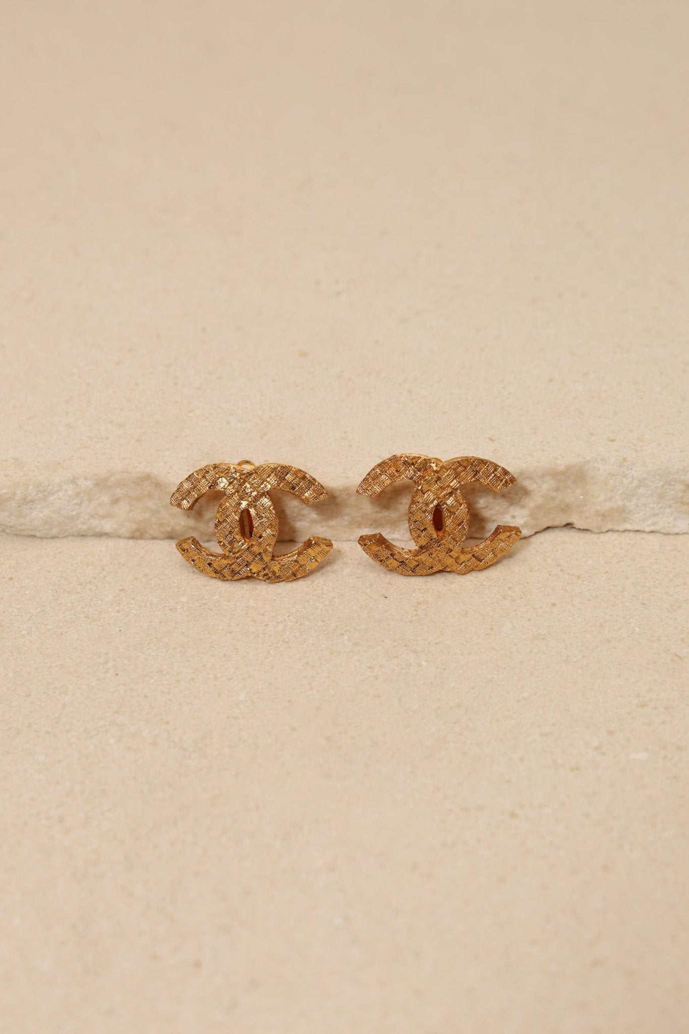 Chanel 70s - 80s Woven Motif CC Clip - On Earrings 24K GP - FashioNica