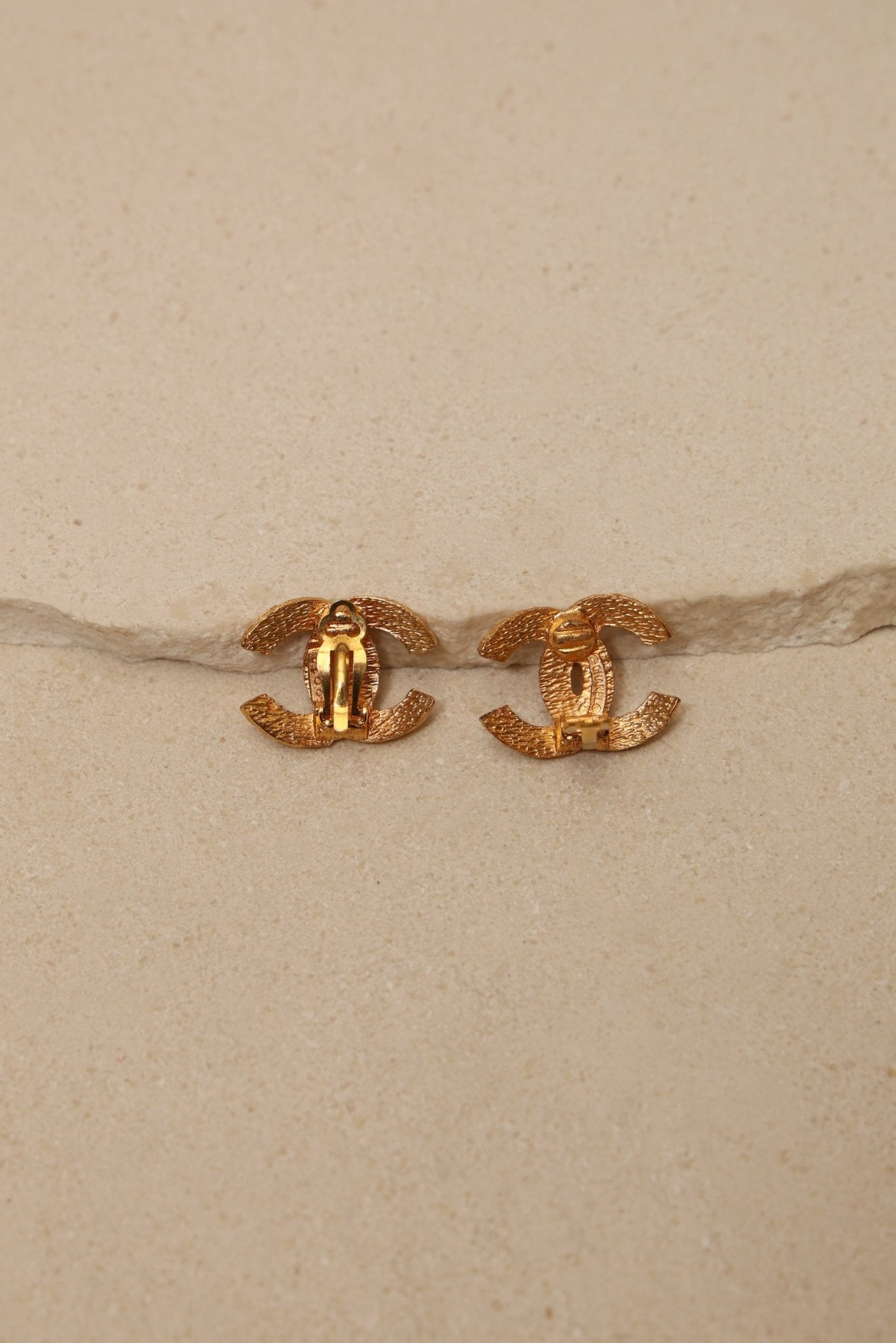 Chanel 70s - 80s Woven Motif CC Clip - On Earrings 24K GP - FashioNica