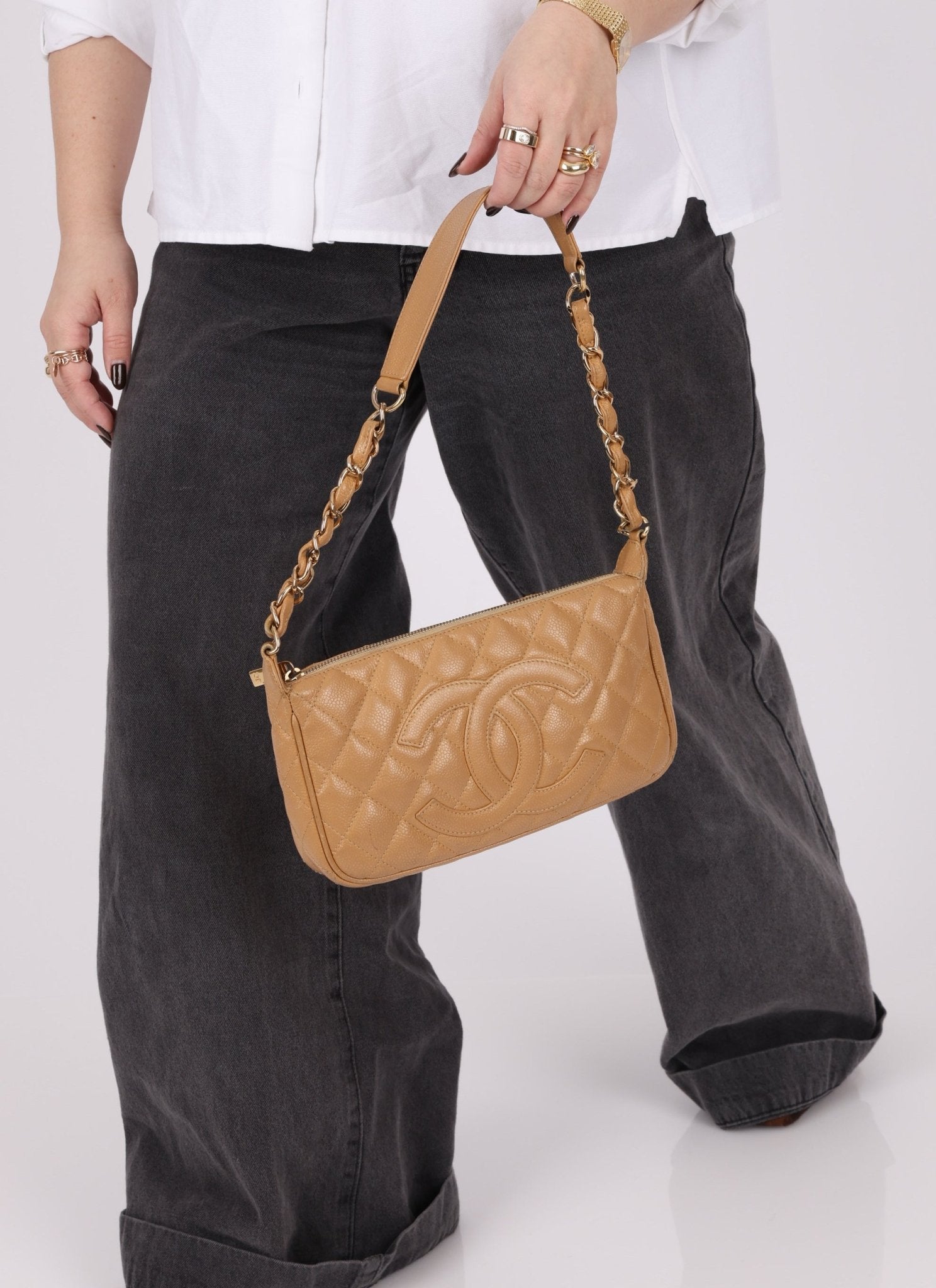 Chanel Beige Caviar Timeless Pochette - FashioNica